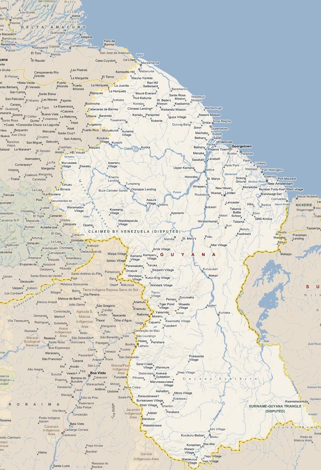 карта Гайана дорозі