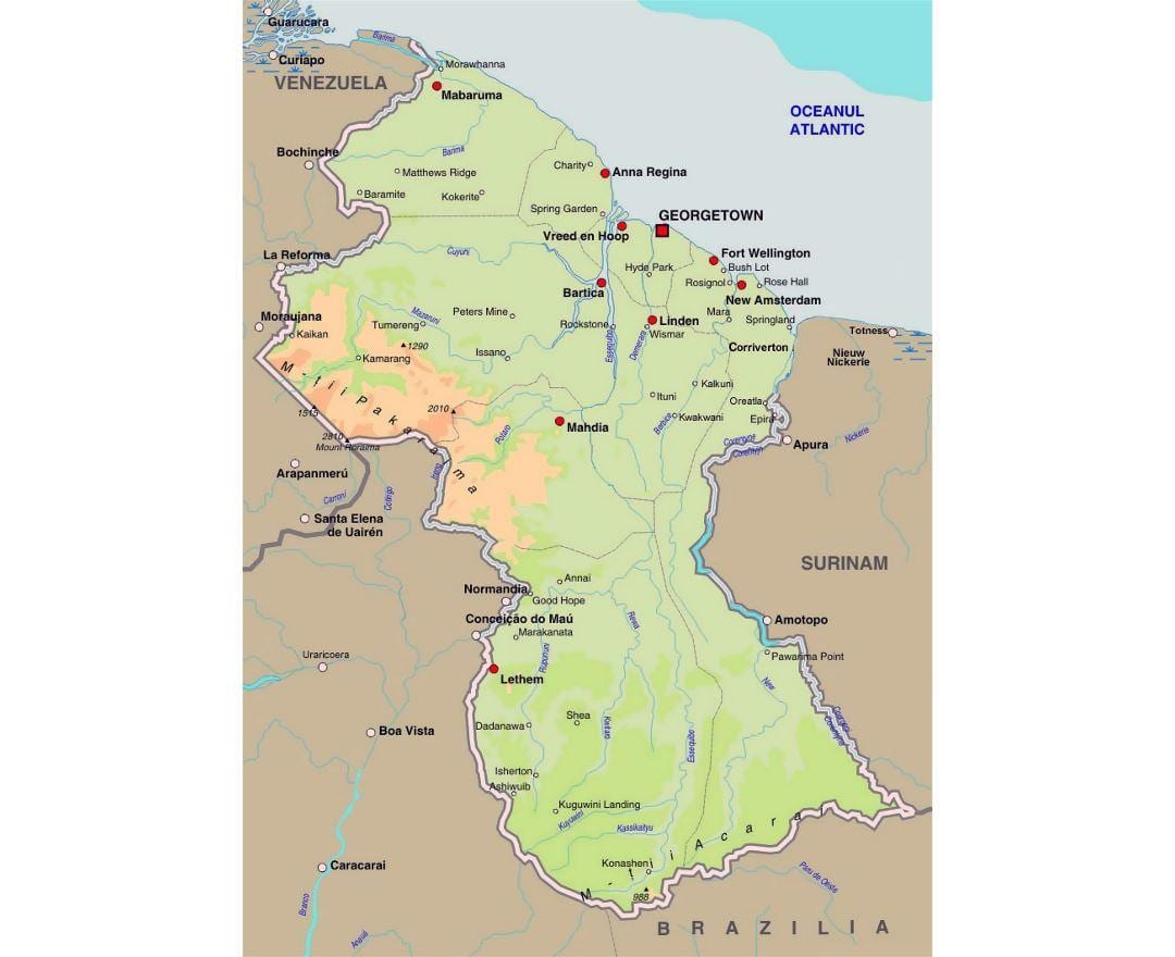карта Гайана показуючи містах