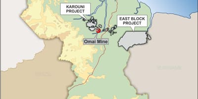 Карта Гайана показані мінеральні ресурси