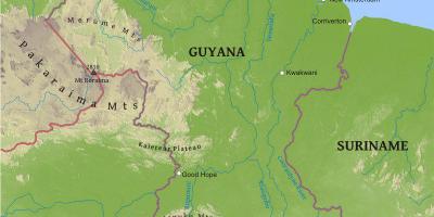 Карта Гайана, показують низька прибережна рівнина