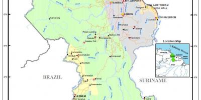 Карта Гайана, показуючи природних ресурсів